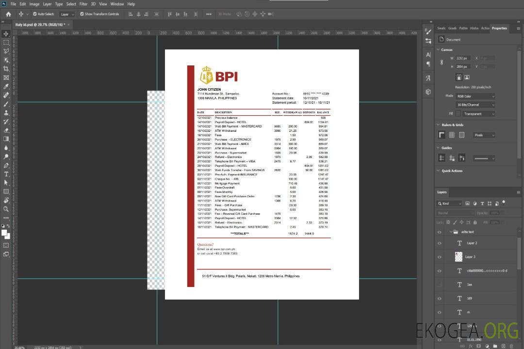 Philippines Bank of the Philippine relevé bancaire modèle facile à remplir au format Excel et PDF template